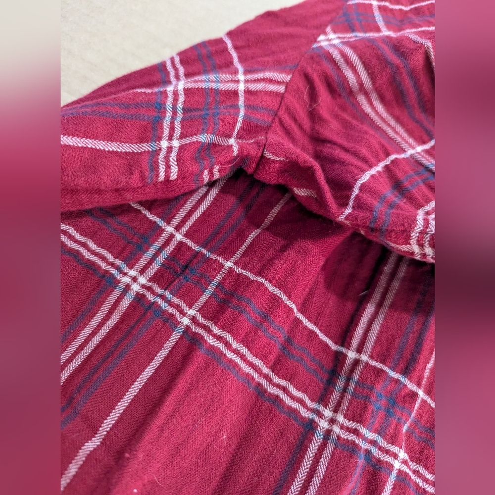 Loft Blouse Red Blue White Plaid Tie-Neck Puff Sleeve Top Size L Petite *NWT - Picture 12 of 16